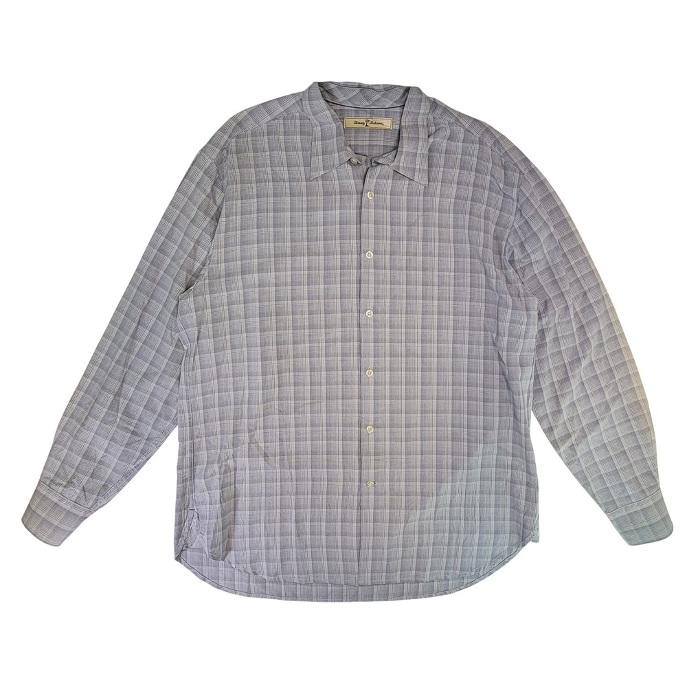 Tommy Bahama Mens Silk Plaid Long‎ Sleeve Button Down Shirt Size L